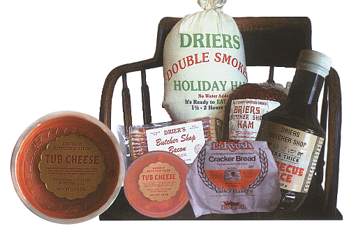 At holiday time or anytime you want the finest, consider Drier's Meat Market in Three Oaks, Michigan. Selected lean hams, lightly smoked to perfection.